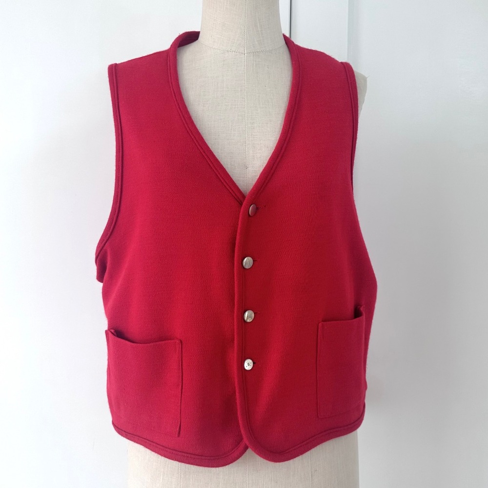 Golden Arrow Vintage Red Knit Vest Orlon Wool Blend‎ Button Front Pockets Large